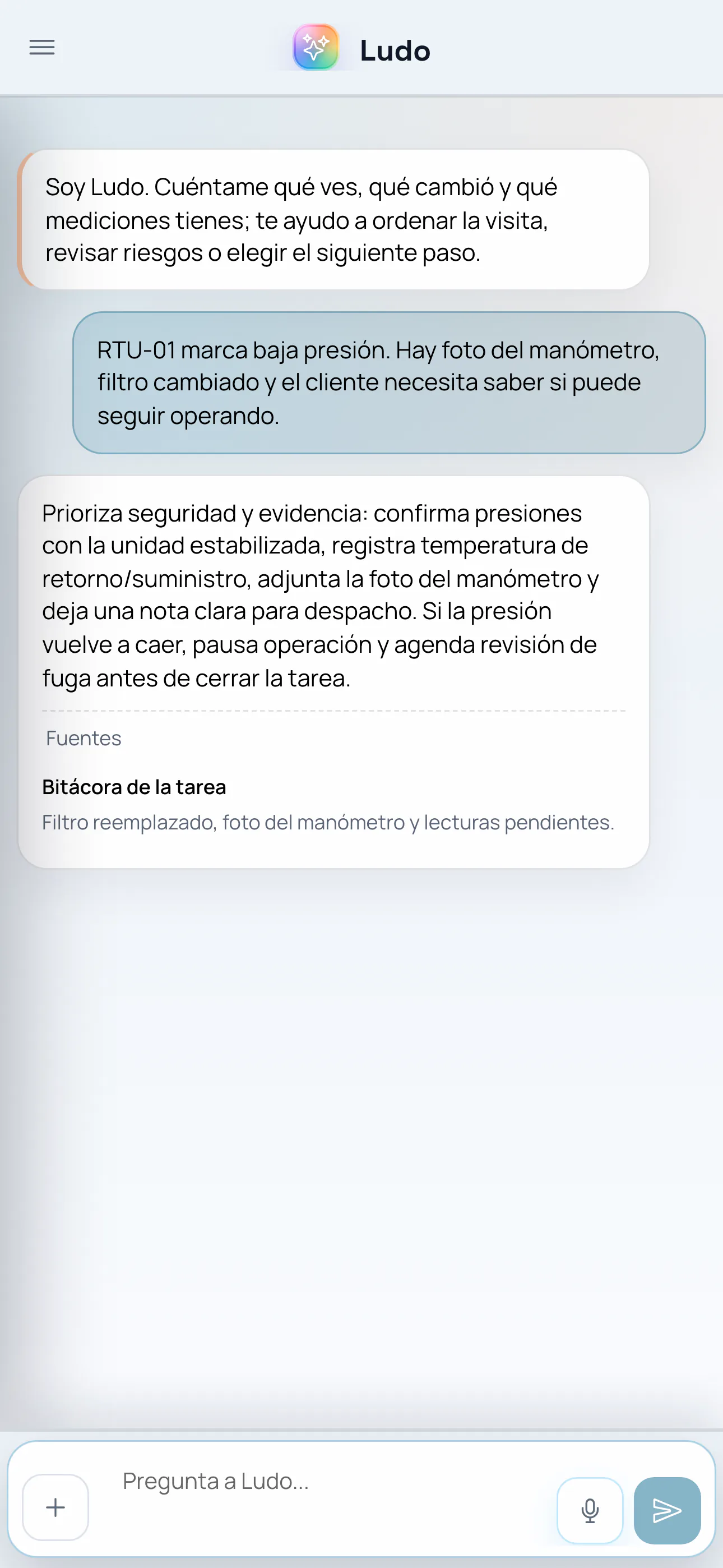 Pantalla real de Ludo IA orientando el siguiente paso con fuentes de una orden